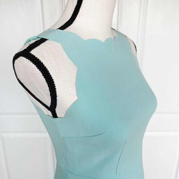 Loft 00P Baby Blue Scalloped Sleeveless Knee Length Dress - Picture 7 of 12
